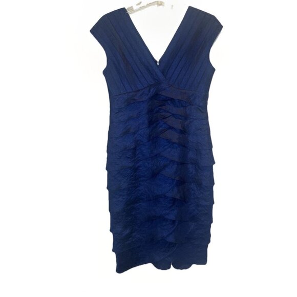 Adrianna Papell Womens Blue Layered Tiered V Neck Sheath Cocktail Dress Sz 12 - Picture 1 of 9